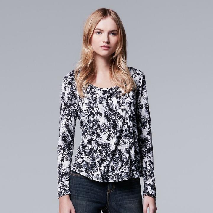 Petite Simply Vera Vera Wang Print Seamed Tee, Women's, Size: L Petite, Black