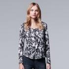 Petite Simply Vera Vera Wang Print Seamed Tee, Women's, Size: L Petite, Black