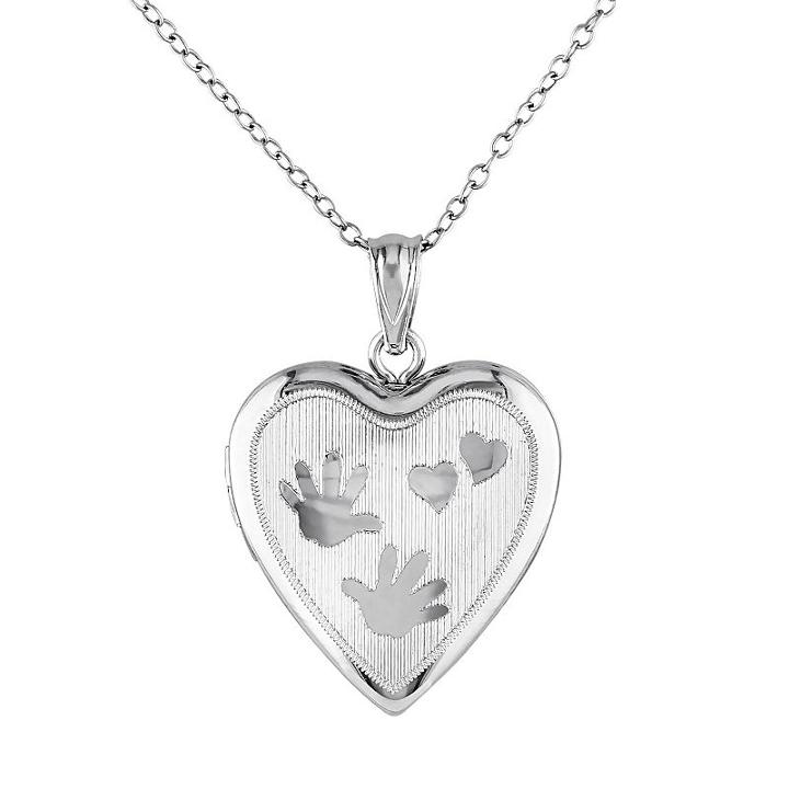 Sterling Silver Handprint Heart Locket Necklace, Women's, Size: 18, White