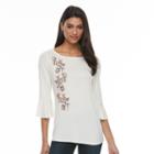 Women's Apt. 9&reg; Embroidered Bell-sleeve Tee, Size: Large, White