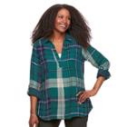 Plus Size Sonoma Goods For Life&trade; Plaid Popover Top, Women's, Size: 2xl, Dark Blue