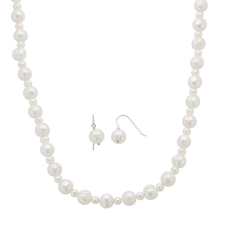 Sterling Silver Freshwater Cultured Pearl Necklace And Drop Earring Set, Women's, Size: 18, White