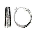 Platinum Over Silver Black And White Diamond Accent Hoop Earrings, Women's, Multicolor