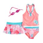 Girls 4-6x Zeroxposur Tankini Top, Bottoms & Tropical Flower Skirt Swimsuit Set, Size: 4, Pink