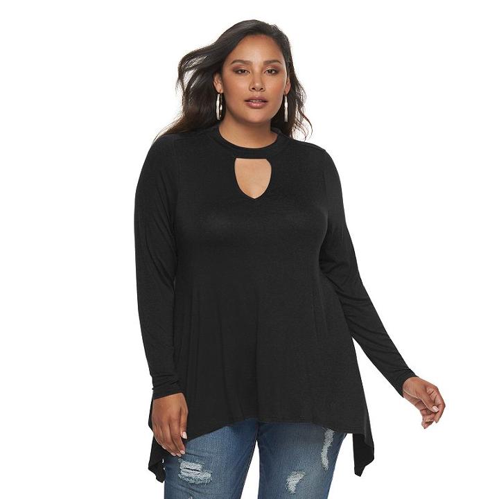 Plus Size Jennifer Lopez Keyhole Tee, Women's, Size: 2xl, Black