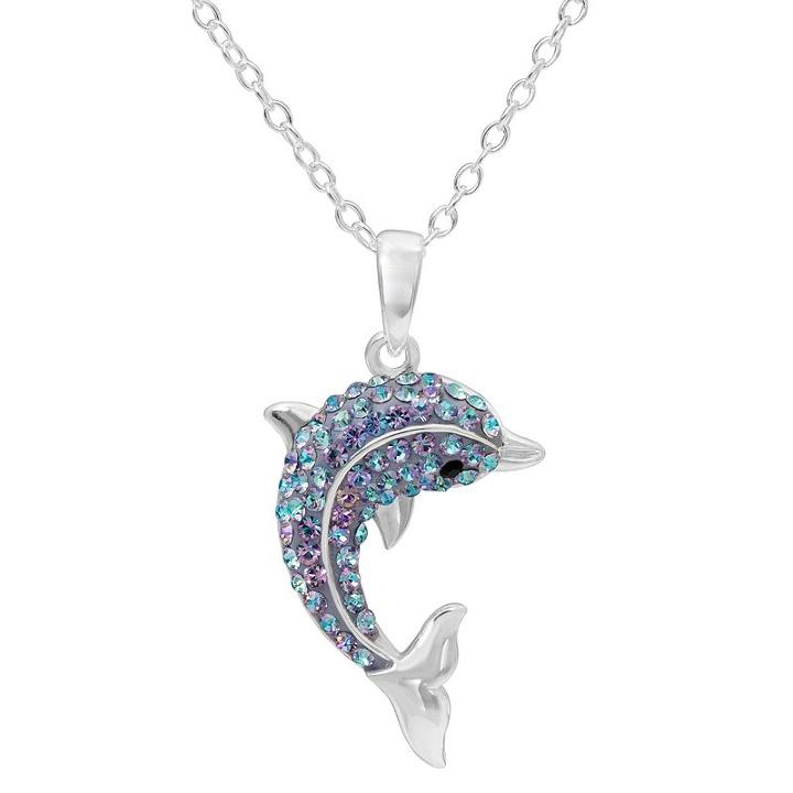 Hue Sterling Silver Crystal Dolphin Pendant Necklace, Women's, Size: 18, Blue