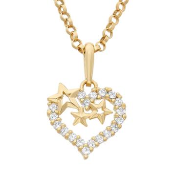 Junior Jewels Cubic Zirconia 14k Gold Cutout Heart & Star Pendant Necklace, Girl's, Size: 13, White