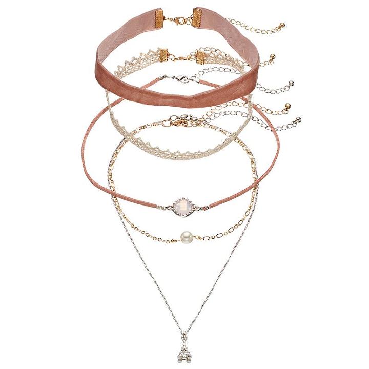 Mudd&reg; Pink Choker & Eiffel Tower Pendant Necklace Set, Women's