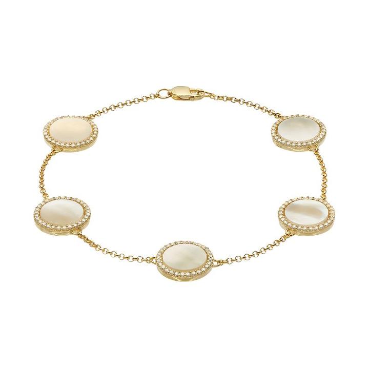 Sterling Silver Mother-of-pearl & Cubic Zirconia Halo Station Bracelet, Women's, Size: 7.5, White