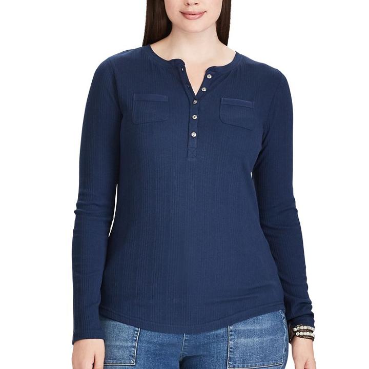 Plus Size Chaps Long Sleeve Henley Top, Women's, Size: 1xl, Blue