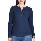 Plus Size Chaps Long Sleeve Henley Top, Women's, Size: 1xl, Blue