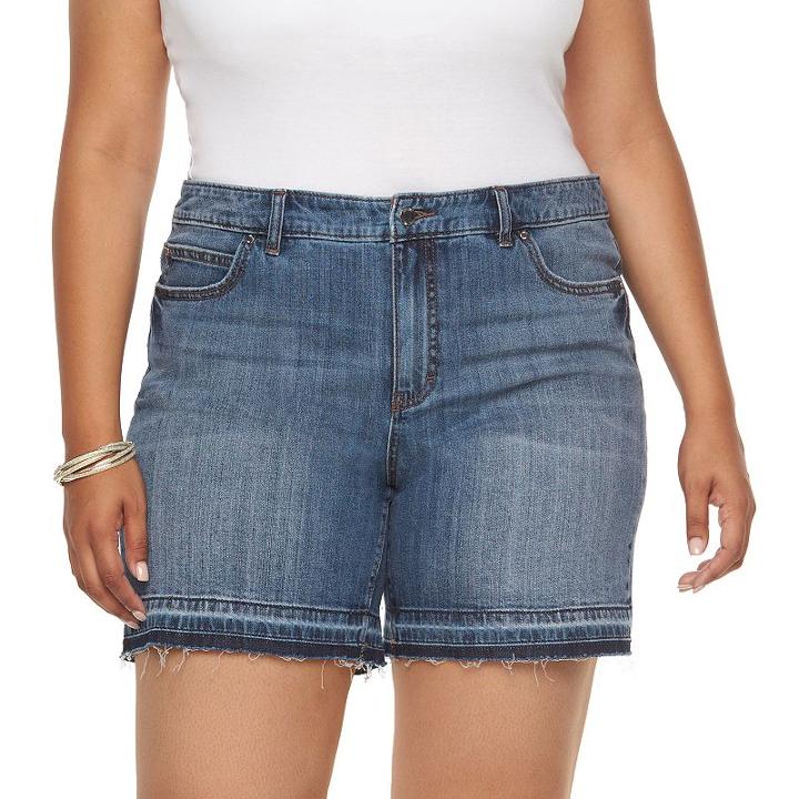 Plus Size Jennifer Lopez Release-hem Boyfriend Jean Shorts, Women's, Size: 24 W, Med Blue