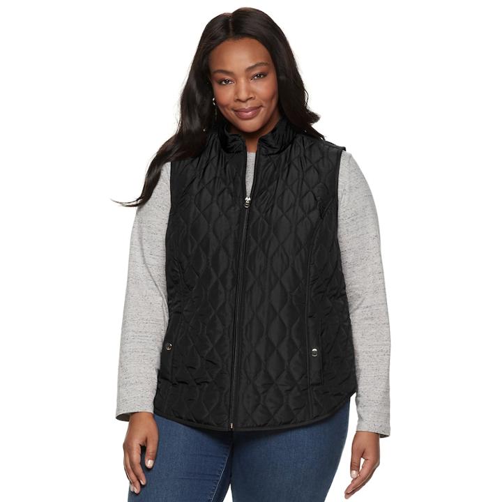 Plus Size Croft & Barrow&reg; Classic Quilted Vest, Women's, Size: 1xl, Black