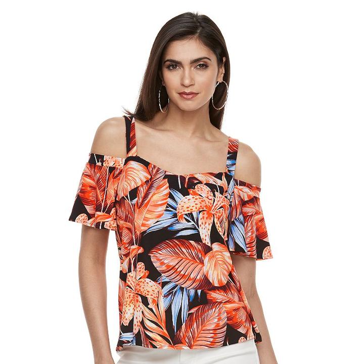 Women's Jennifer Lopez Cold-shoulder Flutter Tee, Size: Large, Black