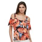 Women's Jennifer Lopez Cold-shoulder Flutter Tee, Size: Large, Black