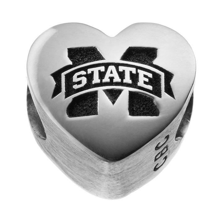 Fiora Sterling Silver Mississippi State Bulldogs Logo Heart Bead, Women's, Grey