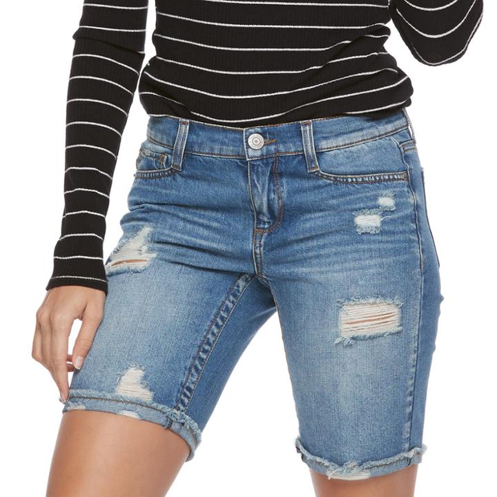 Juniors' Mudd&reg; Ripped Bermuda Jean Shorts, Teens, Size: 3, Blue Other