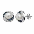 Pearl 'n' Ice Sterling Silver Freshwater Cultured Pearl & Crystal Halo Stud Earrings, Women's, Blue