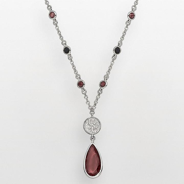 South Carolina Gamecocks Silver Tone Crystal Logo Teardrop Y Necklace, Women's, Multicolor