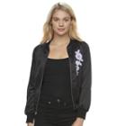 Juniors' Jolie Vie C'est La Vie Floral Bomber Jacket, Girl's, Size: Medium, Black