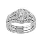 Sterling Silver 1/2 Carat T.w. Diamond Square Halo Engagement Ring Set, Women's, Size: 6, White
