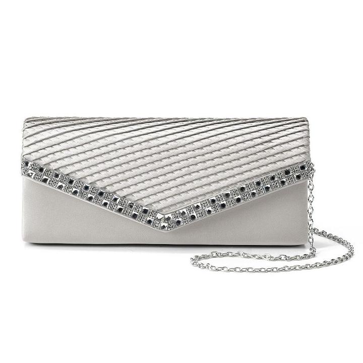 Gunne Sax By Jessica Mcclintock Jacki Satin Pleated Rhinestone Clutch, Women's, Grey