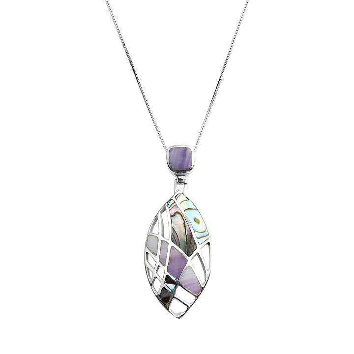 Sterling Silver Abalone And Purple Shell Openwork Pendant, Women's, Size: 18