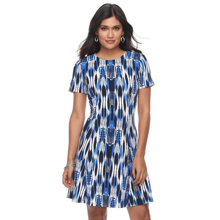 Petite Suite 7 Ikat Fit & Flare Dress, Women's, Size: 12 Petite, Blue