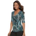 Women's Dana Buchman Printed Surplice Top, Size: Small, Turquoise/blue (turq/aqua)
