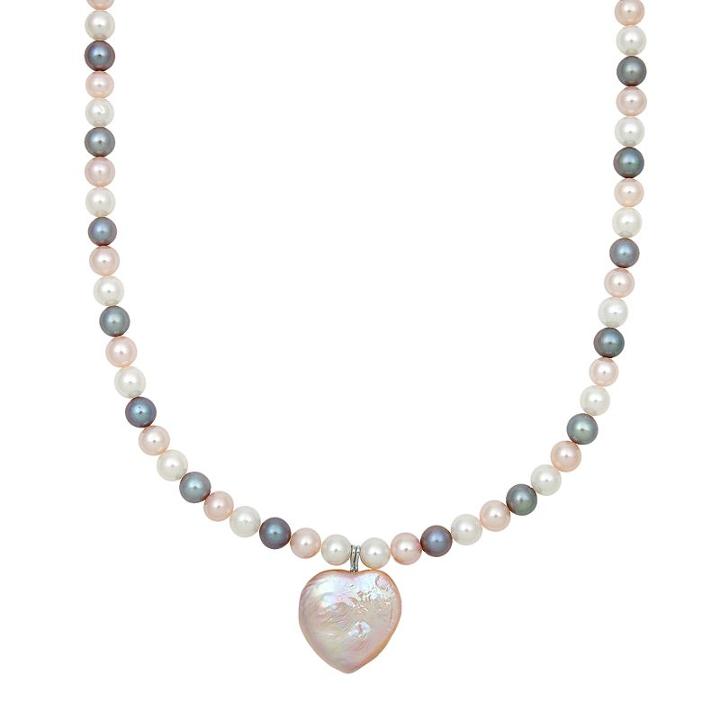 Sterling Silver Dyed Freshwater Cultured Pearl Heart Pendant, Women's, Size: 18, Multicolor