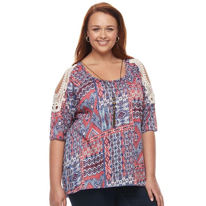 Plus Size French Laundry Hi-low Cold Shoulder Necklace Top, Women's, Size: 1xl, Brt Red