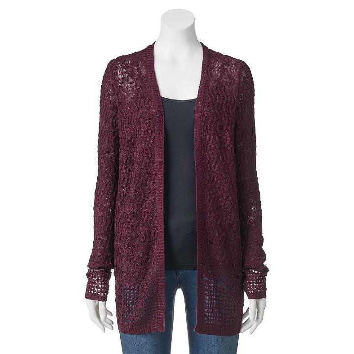 Juniors' Cloud Chaser Pointelle Cardigan, Girl's, Size: Large, Drk Purple