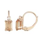 10k Rose Gold Emerald-cut Simulated Morganite & White Zircon Leverback Earrings, Women's, Pink