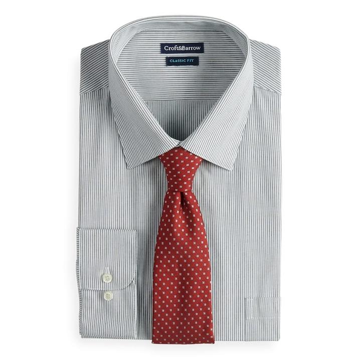 Men's Croft & Barrow&reg; Classic-fit Striped Dress Shirt And Patterned Tie, Size: S 32-33, Grey