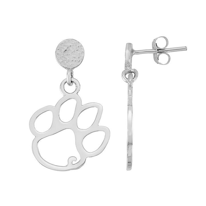 Dayna U Sterling Silver Clemson Tigers Hammered Post Drop Earrings, Women's, Grey