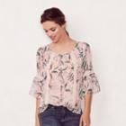 Women's Lc Lauren Conrad Print Keyhole Top, Size: Small, Blue (navy)