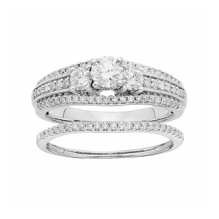Igl Certified Diamond 3-stone Engagement Ring Set In 14k White Gold (1 Carat T.w.), Women's, Size: 7