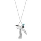 Long Tassel, Triangle & Feather Charm Pendant Necklace, Women's, Turq/aqua