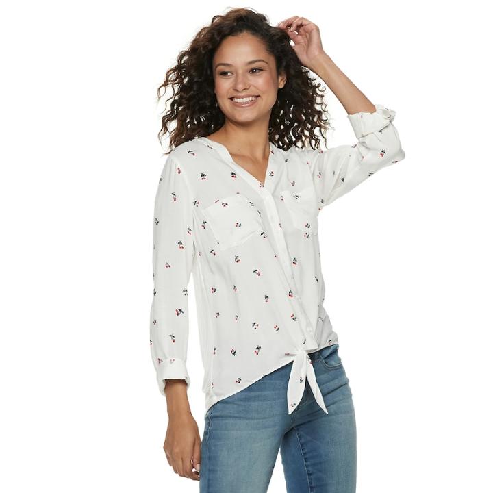 Juniors' So&reg; Knit To Woven Button Down Top, Teens, Size: Large, White