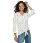 Juniors' So&reg; Knit To Woven Button Down Top, Teens, Size: Large, White