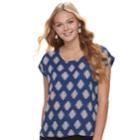 Juniors' Pink Republic Printed Dolman Top, Teens, Size: Xs, Blue (navy)