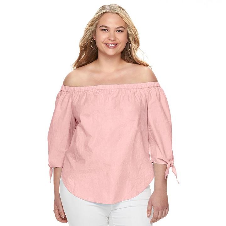 Juniors' Plus Size So&reg; Poplin Off The Shoulder Top, Girl's, Size: 2xl, Lt Orange