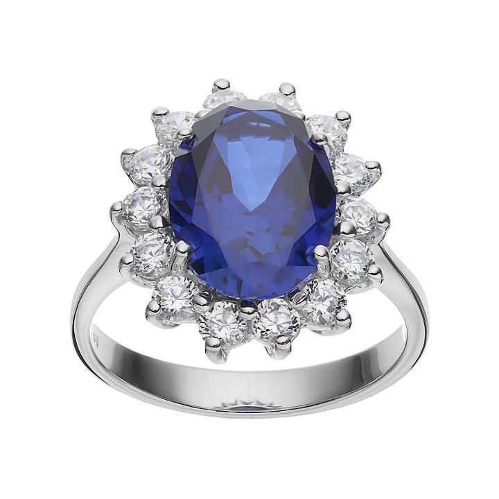 Sophie Miller Sterling Silver Lab-created Blue Spinel & Cubic Zirconia Halo Ring, Women's, Size: 7