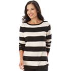 Women's Apt. 9&reg; Striped Button Back Sweater, Size: Medium, Black Oatmeal