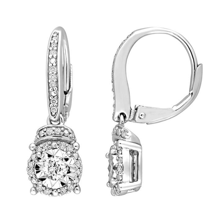 Stella Grace Sterling Silver 1/3 Carat T.w. Diamond Round Drop Leverback Earrings, Women's, White