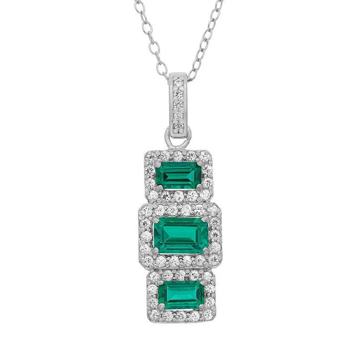 Sterling Silver Simulated Emerald & Lab-created White Sapphire Pendant, Women's, Size: 16, Green