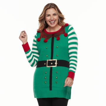 Plus Size Fashion Avenue Us Sweaters Applique Ugly Christmas Sweater Tunic, Women's, Size: 2xl, Med Green