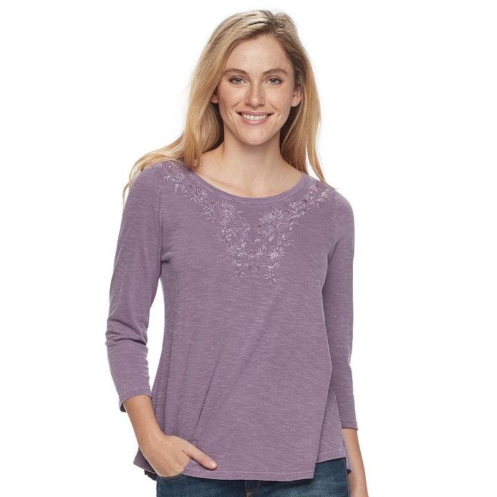 Women's Sonoma Goods For Life&trade; Embroidered Tee, Size: Large, Med Purple