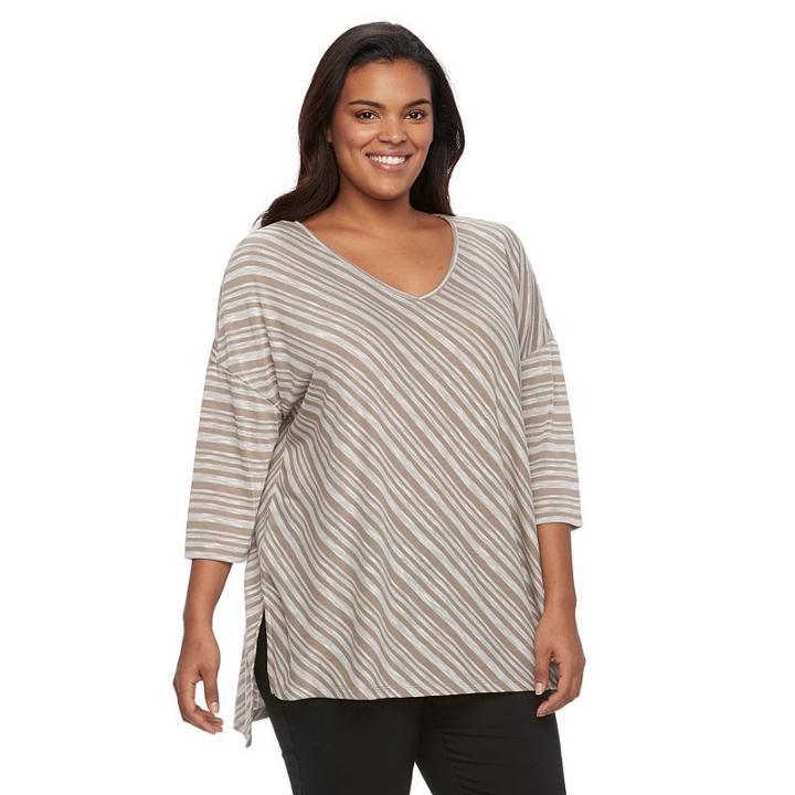 Plus Size Sonoma Goods For Life&trade; Striped Drop-shoulder Top, Women's, Size: 3xl, Med Beige