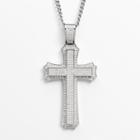 Stainless Steel Cubic Zirconia Cross Pendant - Men, Size: 24, White
